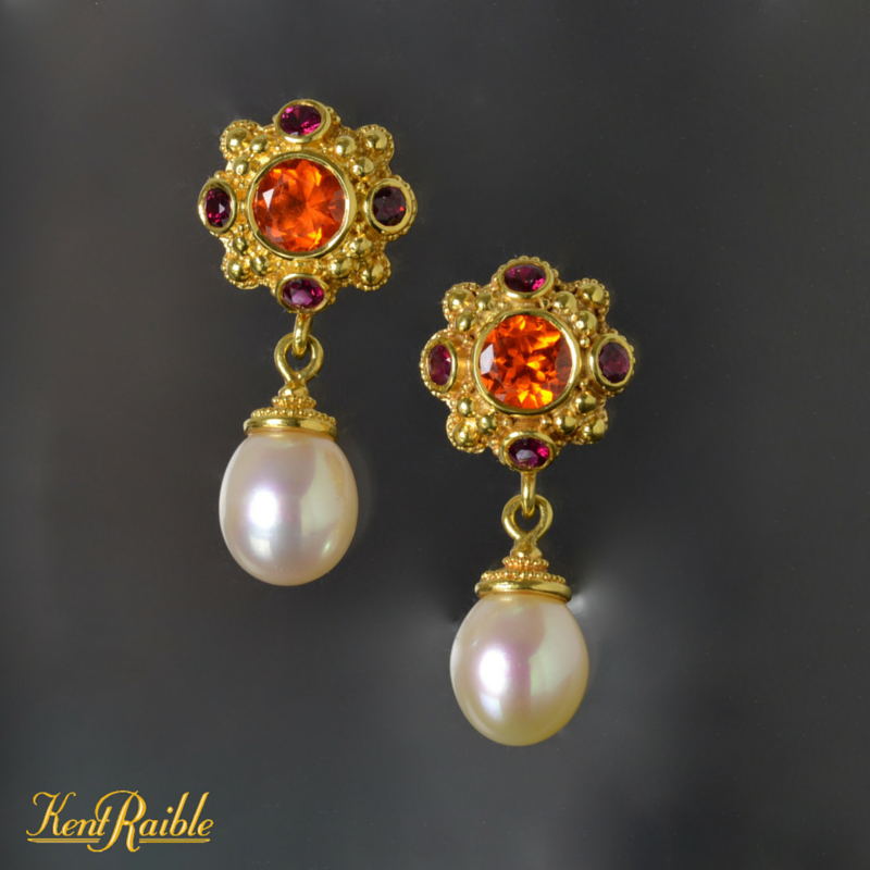 Gold-Plated Red & Green Stone-Studded & Pearl Beaded Jewellery Set