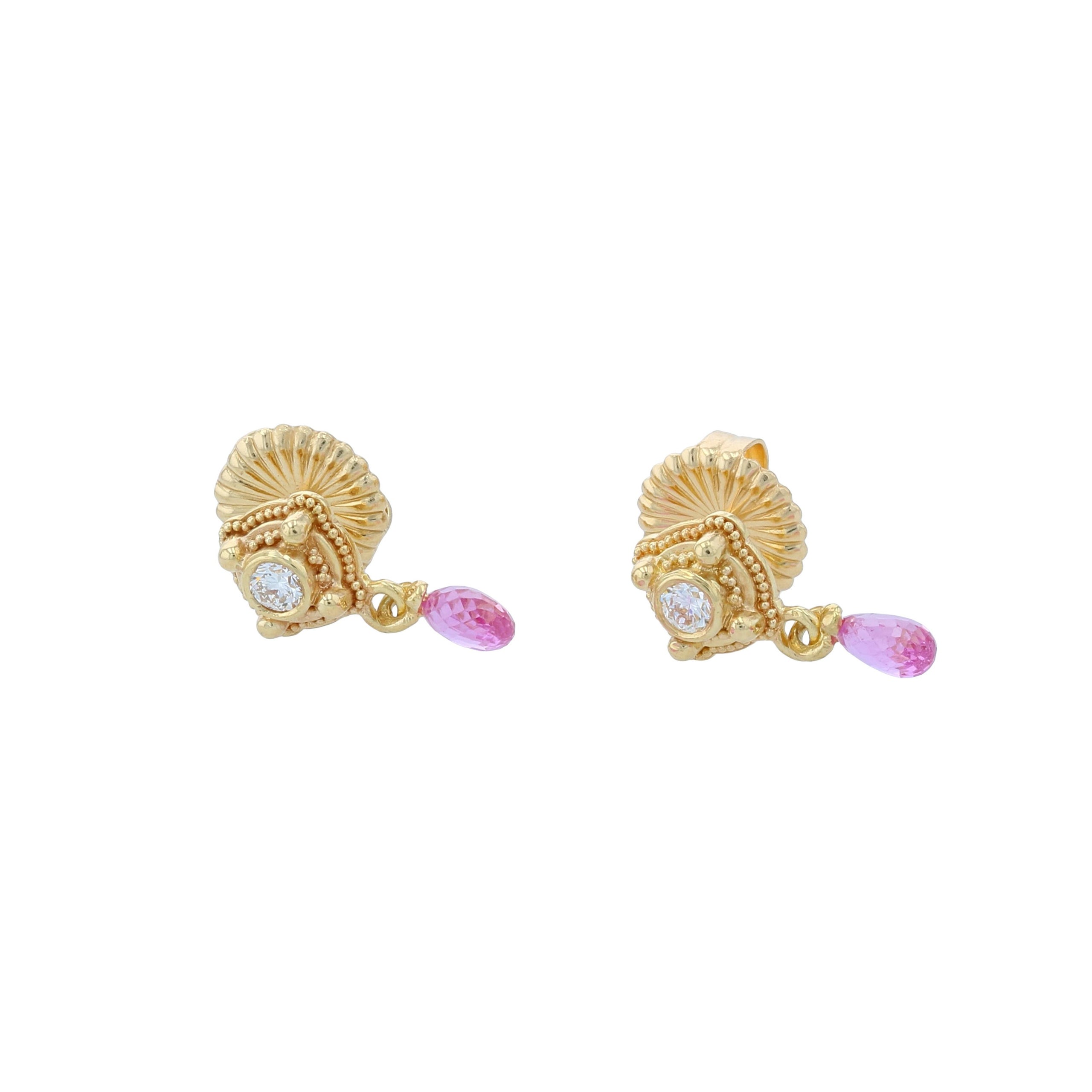 Tiny Treasures Diamond, Pink Sapphire Drop Earrings